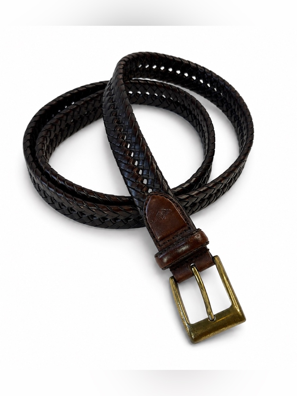 44 inch Braided Brown‎ Leather Brass Patina Buckle Dockers Belt Heritage Preppy